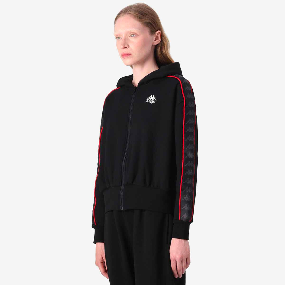 Felpa con zip da donna in cotone nero da streetwear sportivo 4/7