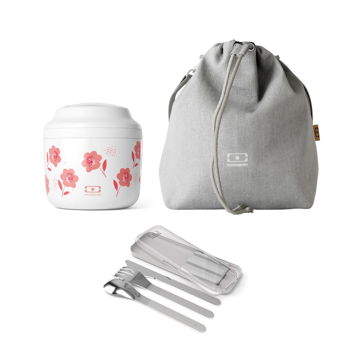 MONBENTO Set contenitore termico per pasti 500 ml Poppy + accessori|Adulti|Ufficio,picnic