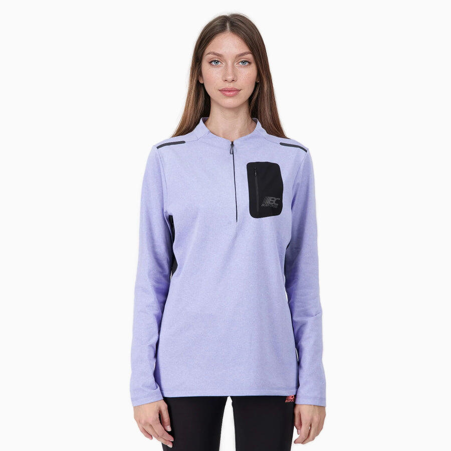 BODYCROSS Women's Long Sleeve Half-Zip Running T-Shirt FOCUS
