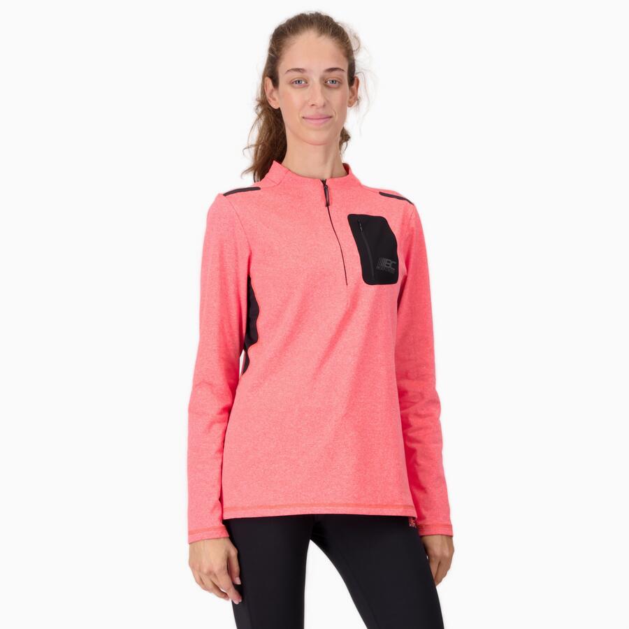 BODYCROSS Women's Long Sleeve Half-Zip Running T-Shirt FOCUS
