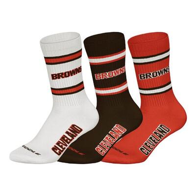 Nfl cleveland browns 3pk huddle crew socks 43/46 brn/wht/org