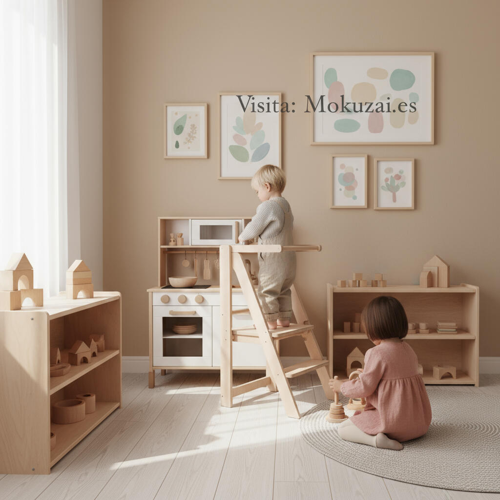 MUEBLE KIDS+TORRE APRENDIZAJE MOKUZAI+UNICA+BARNIZ 6/6