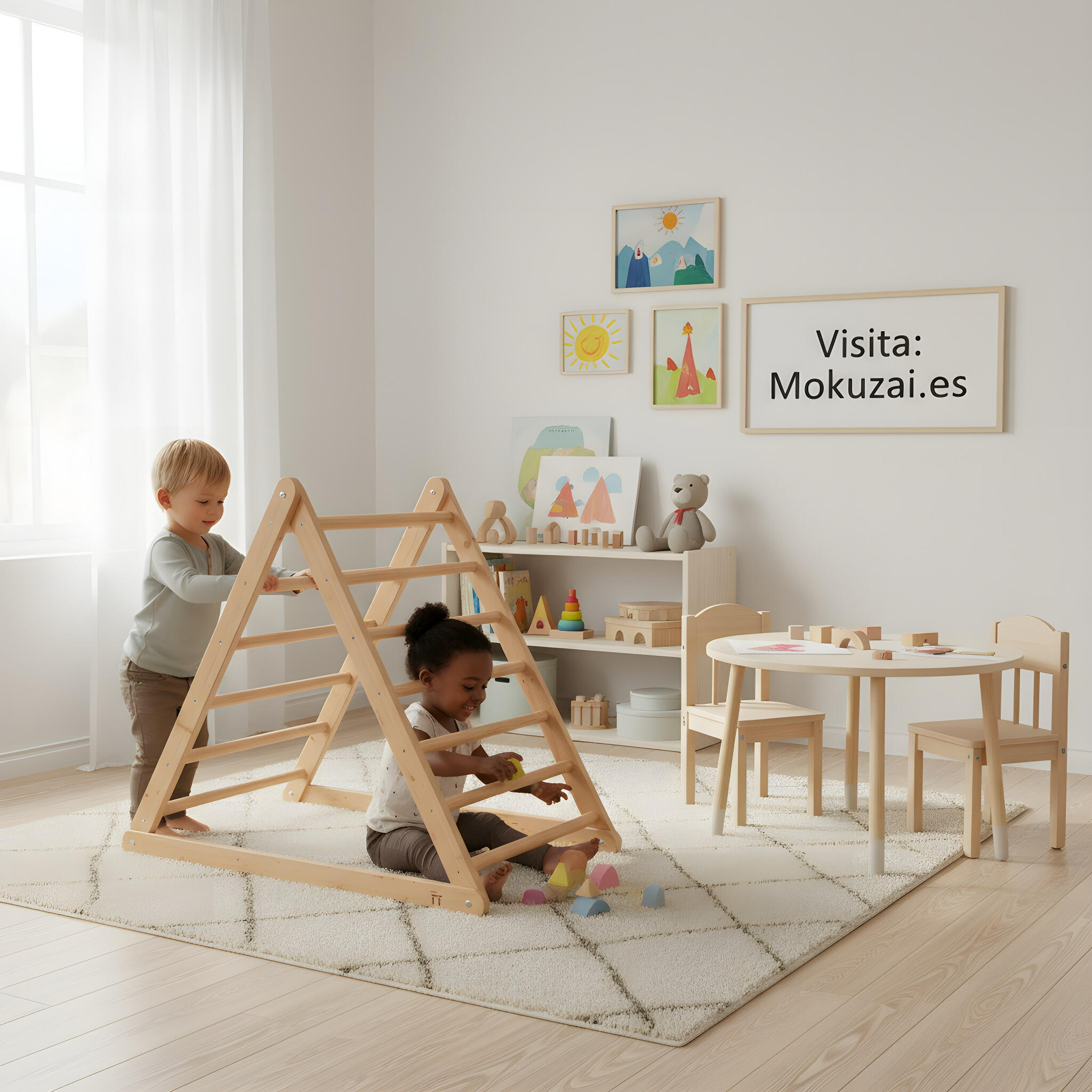 MUEBLE KIDS+TRIANGULO ESCALADA BARRAS PIKLER+UNICA+ACEITE 5/5