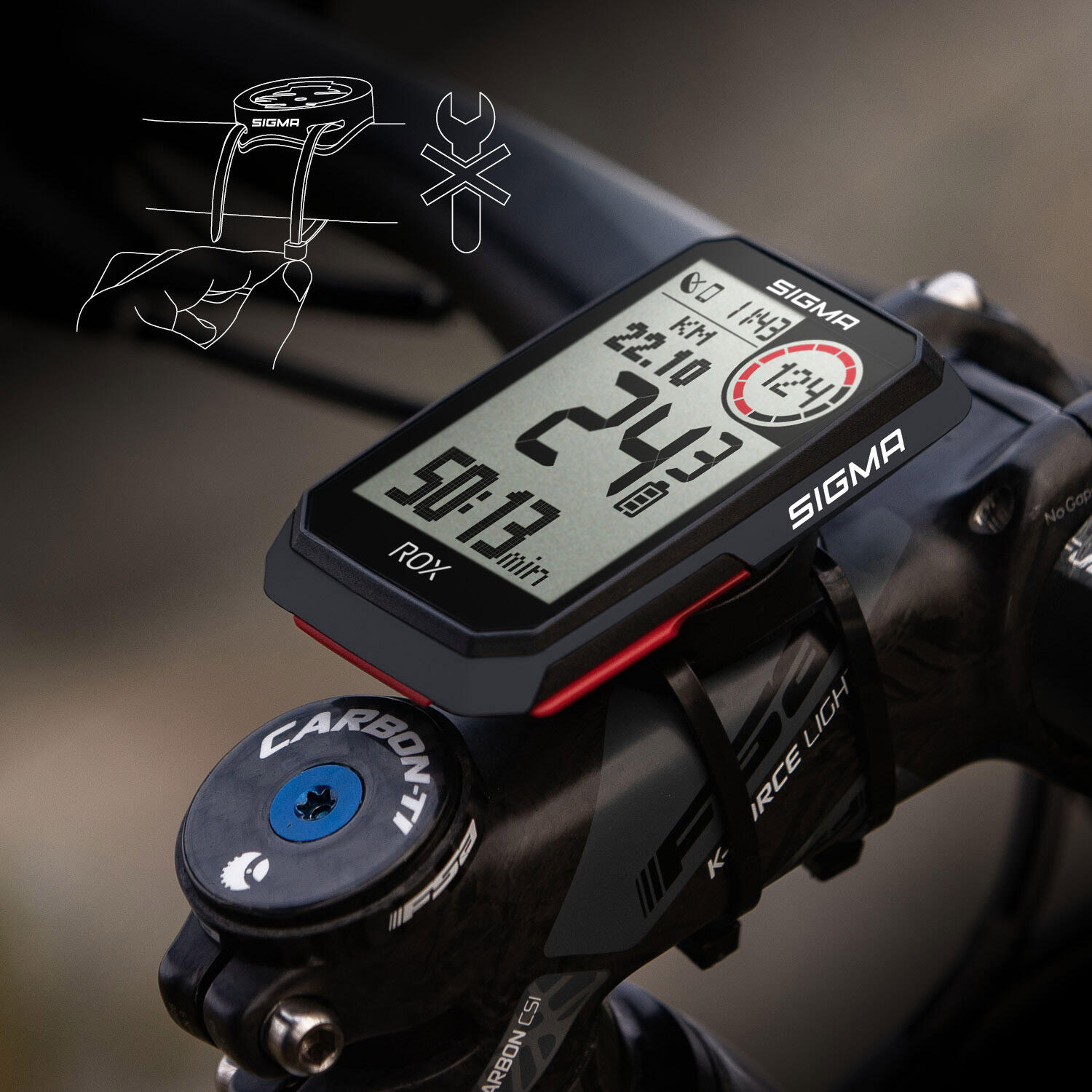 Sigma ROX 4.0 GPS ordinateur de vélo noir avec support et câble USB‑C. 3/6