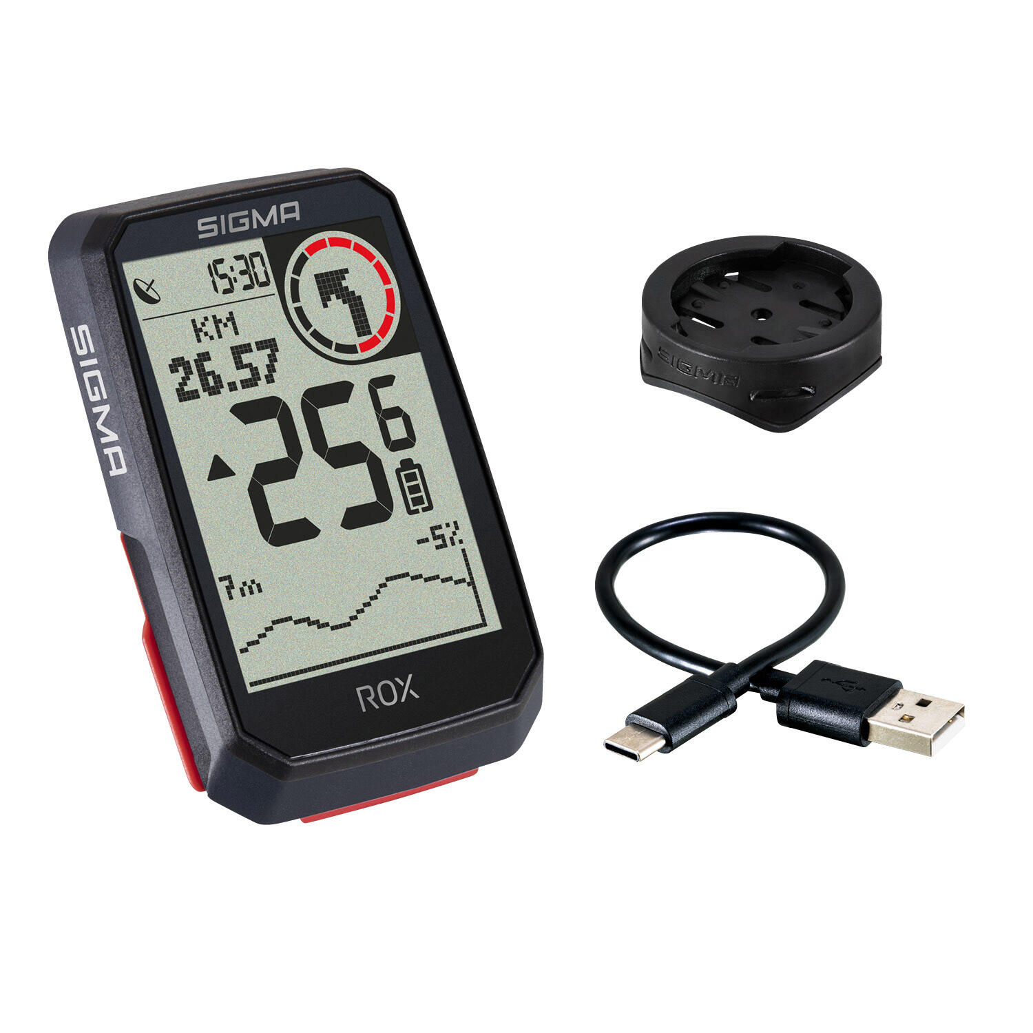 Sigma ROX 4.0 GPS ordinateur de vélo noir avec support et câble USB‑C. 2/6