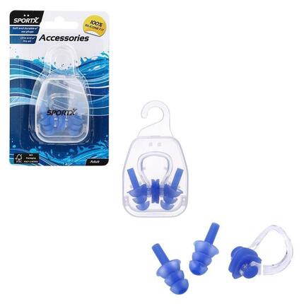 SportX Nasenklammer und Ohrstöpsel aus Silikon, blau, Einheitsgrösse.