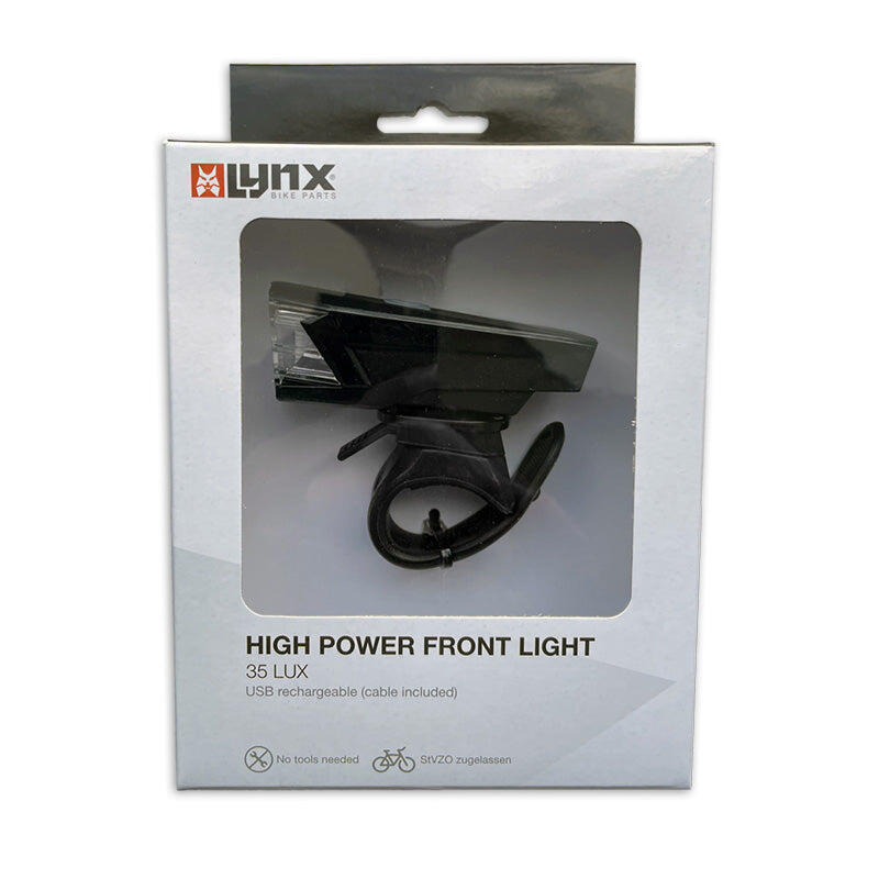 Lynx High Power USB Rechargeable Bike Headlamp — 35 LUX, Tool-free Mounting.