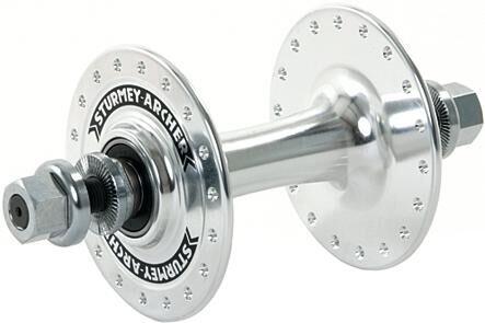 Mozzo anteriore Sturmey Archer High Flange 36H asse solido argento.