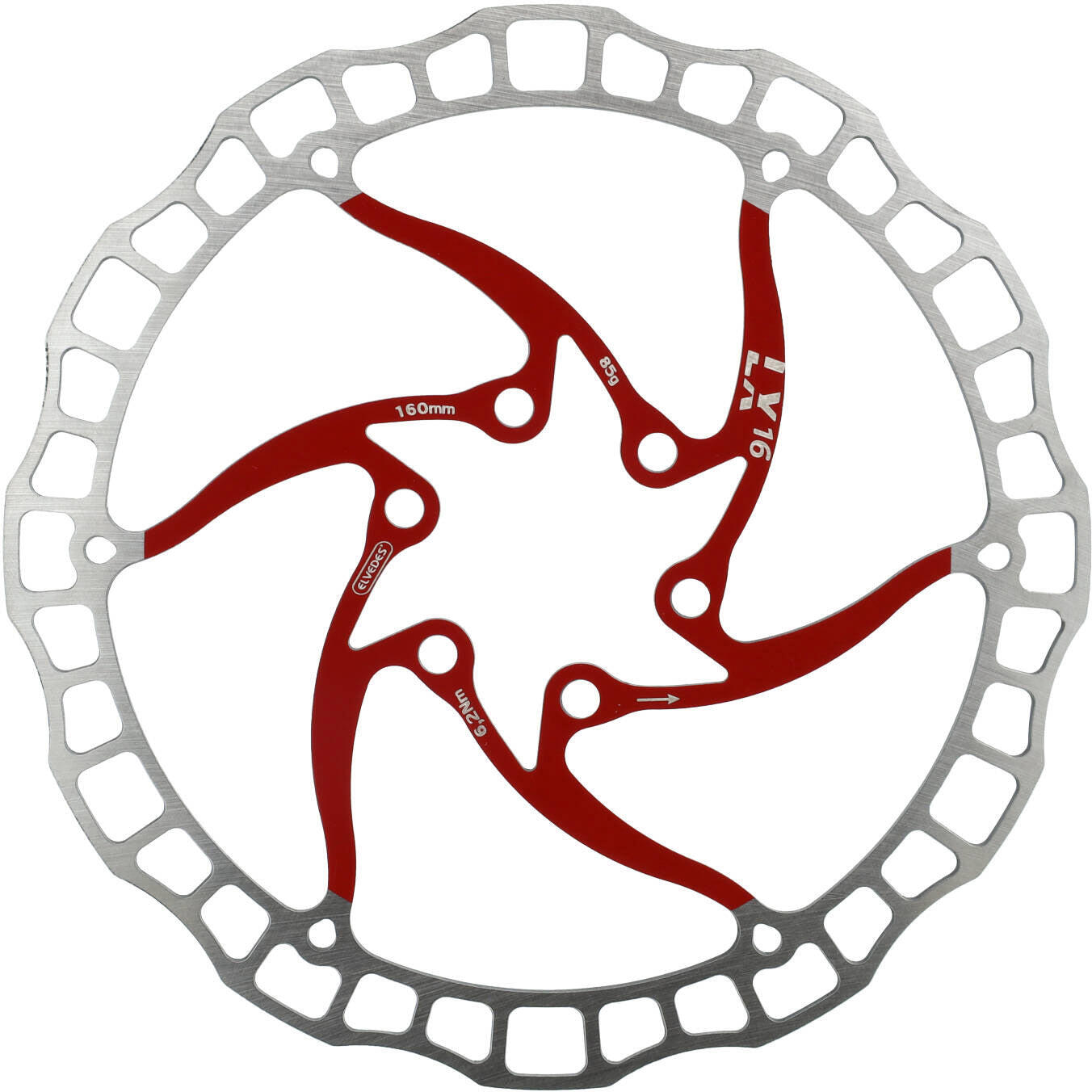 ELVEDES Elvedes one piece rotor 160mm 85g 6 gaats+bout rood 2015196