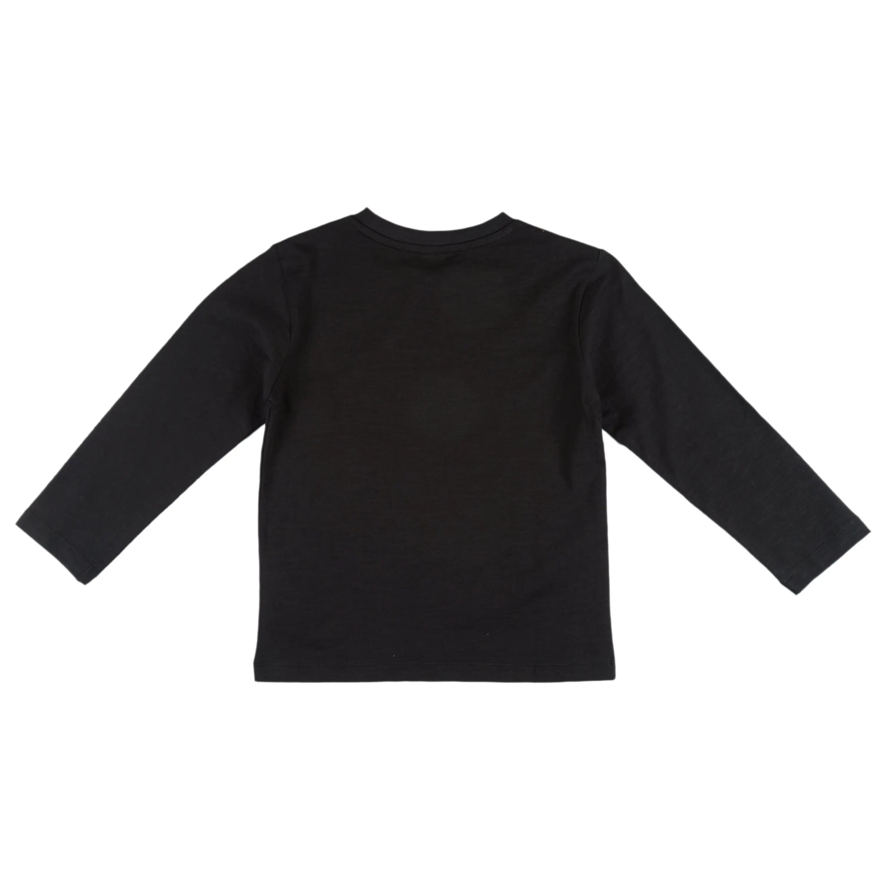 Camiseta preta de manga comprida para meninos, estilo skate 4/4