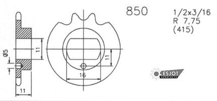 ESJOT pignon avant 0850 pour chaîne 415, 15 dents standard.