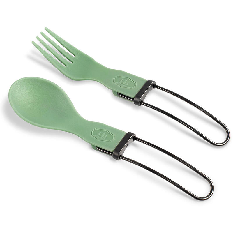 Couverts pliants GSI Tekk vert — cuillère + fourchette POM manche inox 37 g 1/1