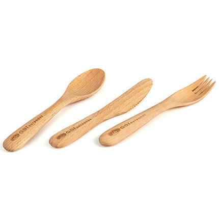 Couverts GSI Rakau 3 pièces bois naturel 17,5 cm finition huilée avec housse