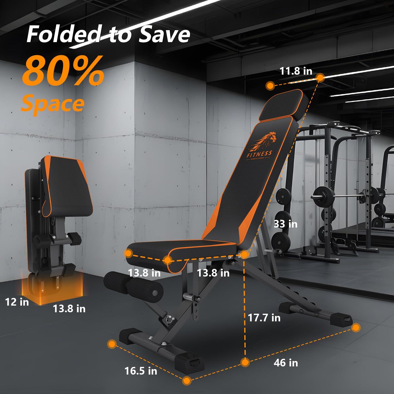 Foldable Adjustable Weight Bench with 7 Levels and Resistance Bands 2/2