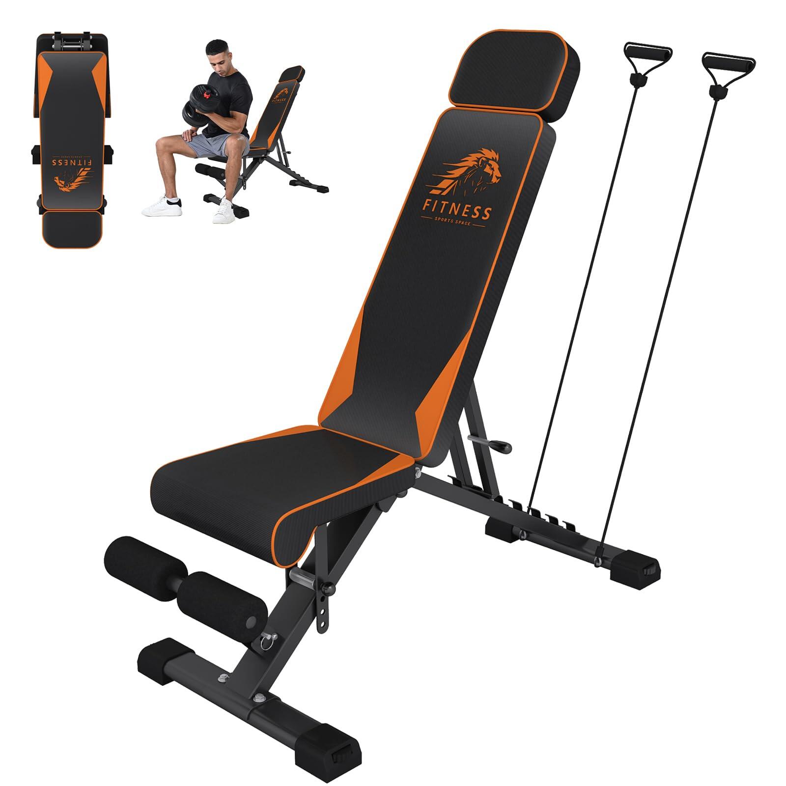 Homefitnesscode - Banc De Musculation Pliable Réglable 7 Niveaux Avec Bandes De Résistance - Poids - Noir|orange - Taille Unique - Decathlon