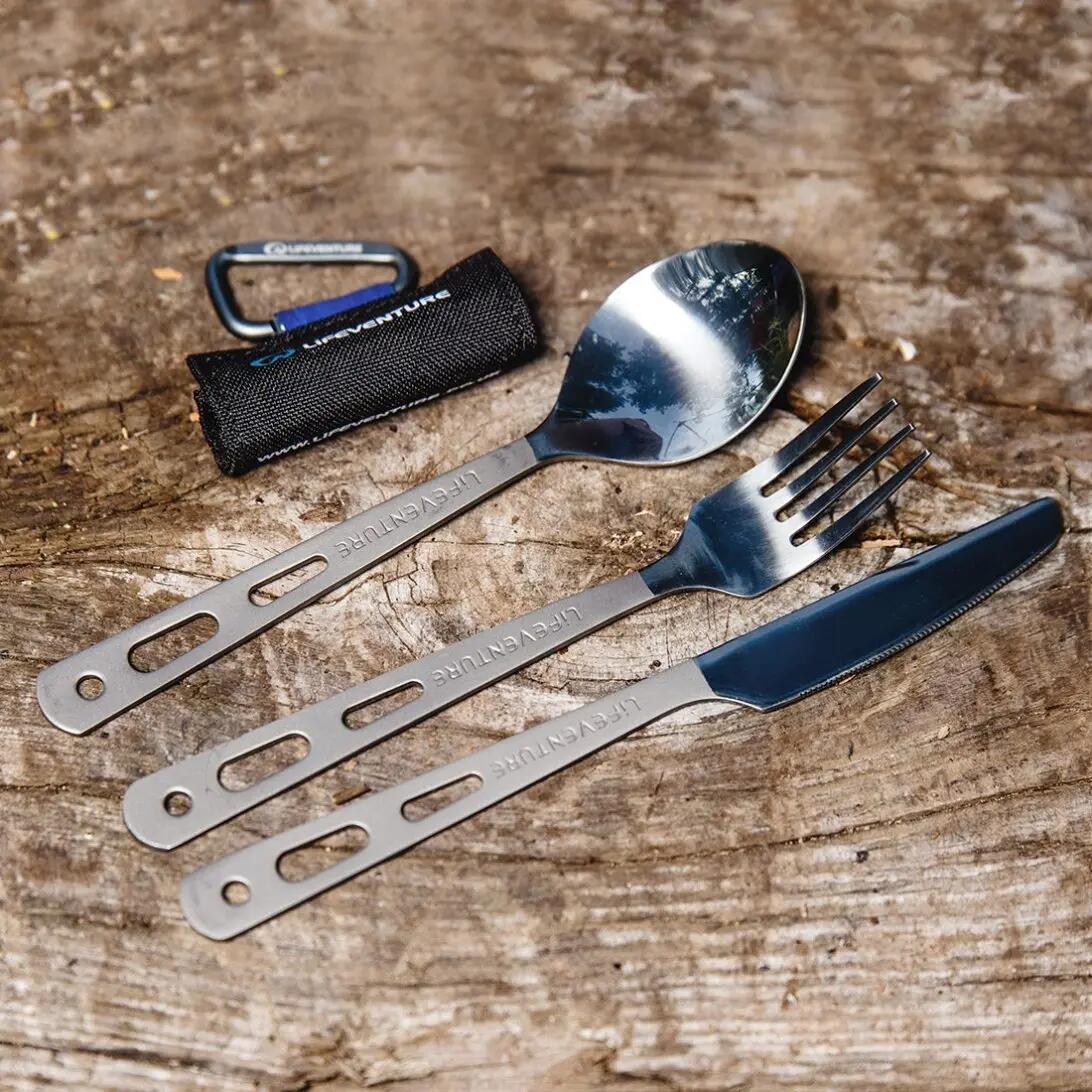 Set couverts Lifeventure 3 pcs alliage titane ultra‑léger poignées sablées 59g 4/4