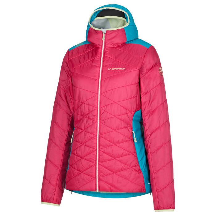 Veste d'hiver femme La Sportiva Mythic Primaloft cerise coupe ajustée capuche 1/1