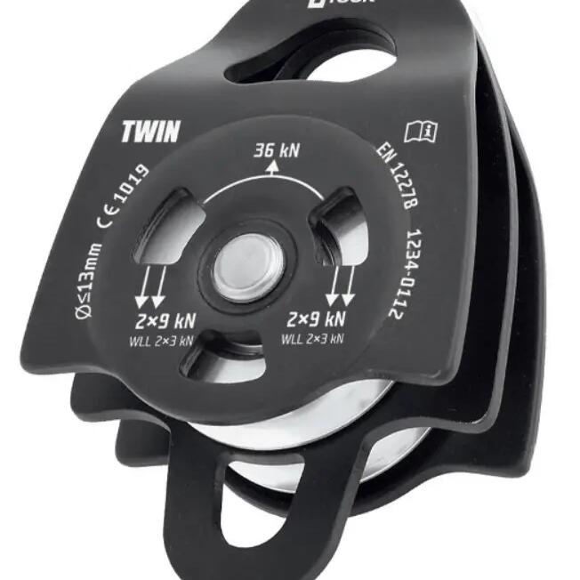 Double Pulley Singing Rock Twin Black, Lightweight Alloy, Hauling/Belaying