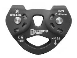 Poulie tandem Singing Rock duralumin inox 25 kN pour câbles textiles et acier