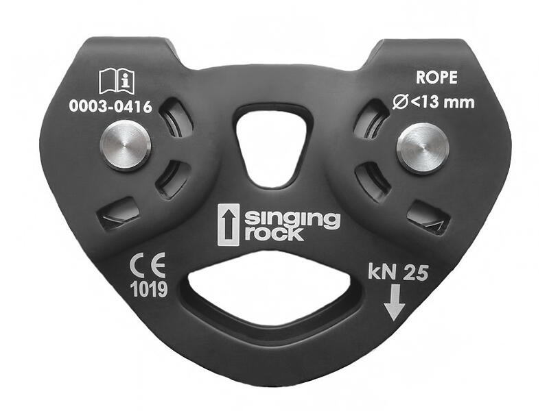Poulie tandem Singing Rock duralumin inox 25 kN pour câbles textiles et acier 1/1
