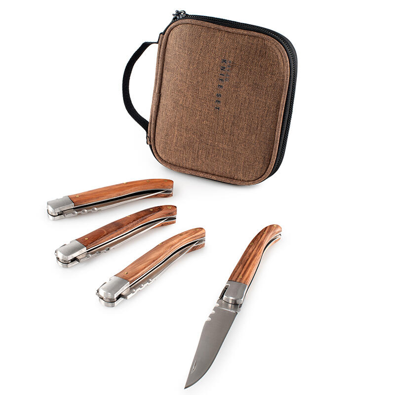 Couteaux steak Rakau GSI Outdoors 4 lames inox 9 cm bois r&eacute;cyclé pliants 1/6