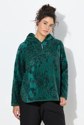 Dames flñeece hoodie kort bloem-/leomotief capuchon gerecycled