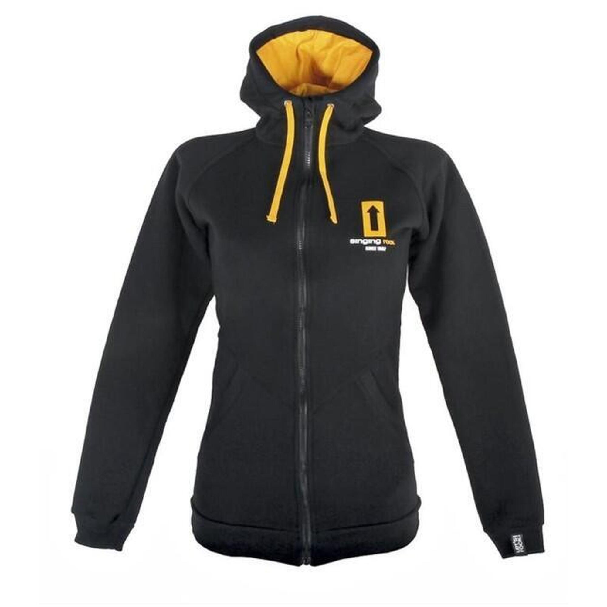 Singing Rock - Hoodie Zippé Femme Singing Rock Noir Capuche Doublure Jaune (90% Coton) - Sweat Zippé - Noir - Decathlon