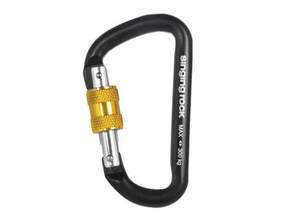 Mousqueton mini D alliage alu anodisé noir screw lock 3 kN