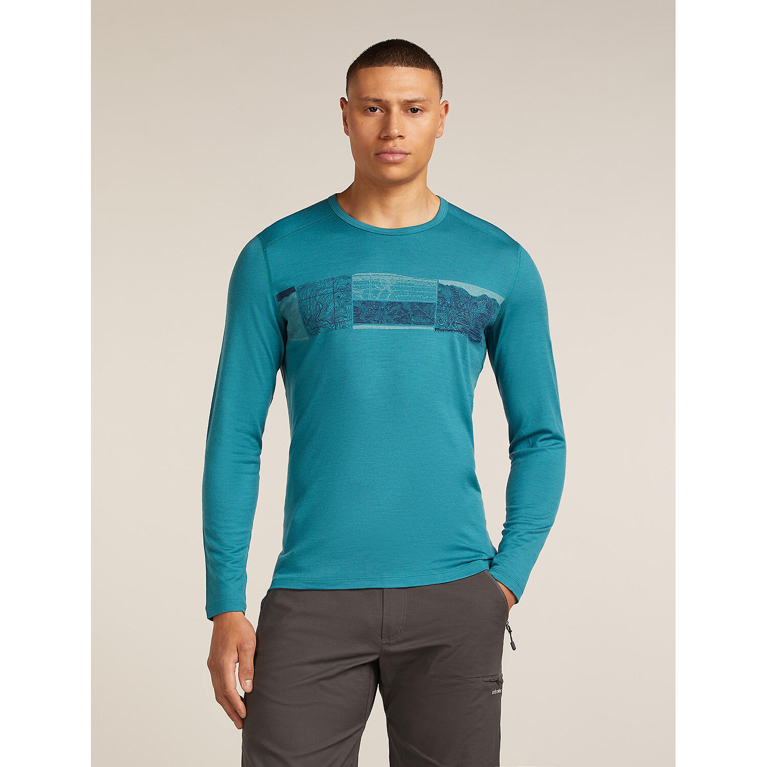 ICEBREAKER Koszulka męska Merino 200 Oasis LS Crewe Elevation Lin Topaz-XL 2/7