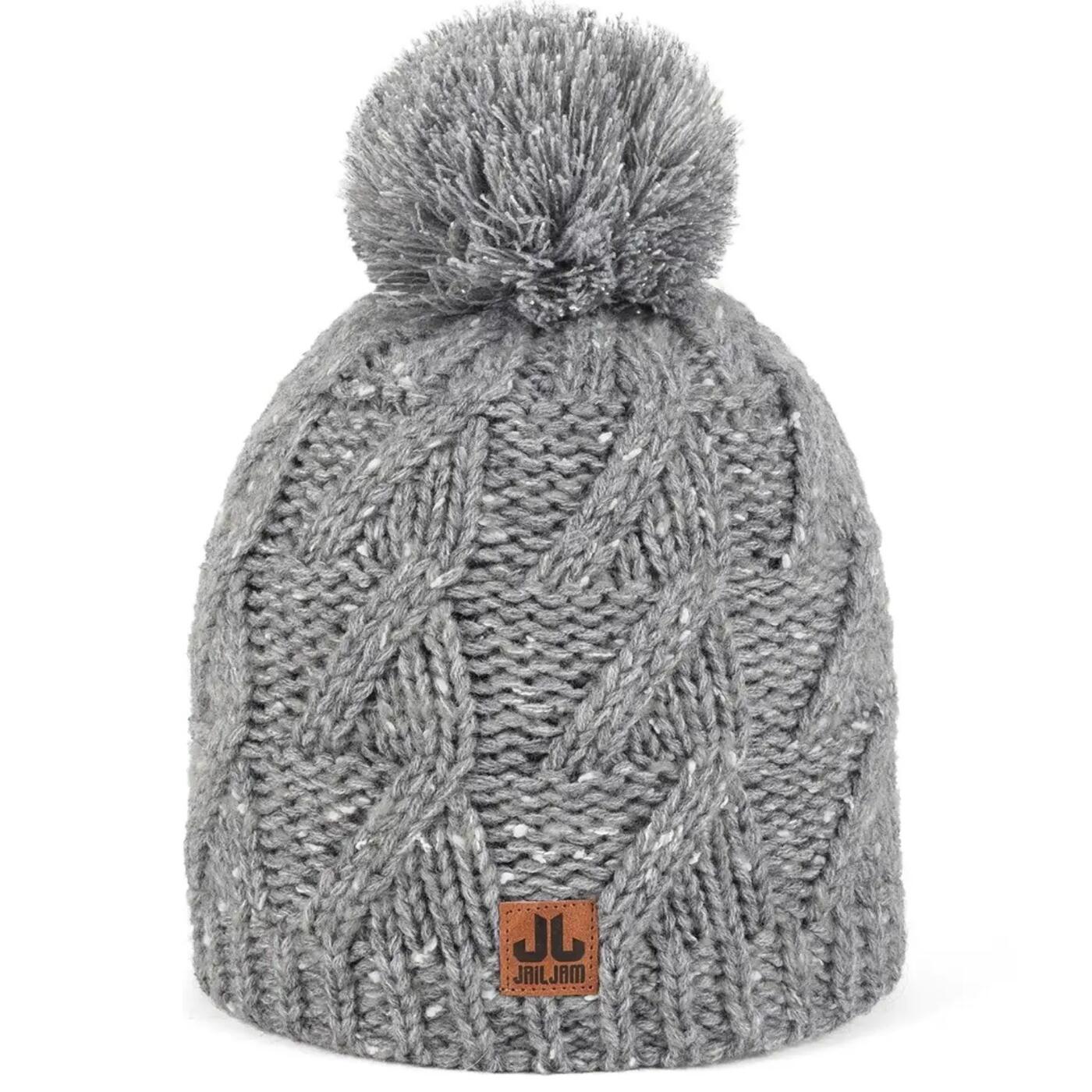 NORSKSKIN Strick Mütze Braies Hat grau Beanie - Wintermütze mit Pompon Pudelmütze