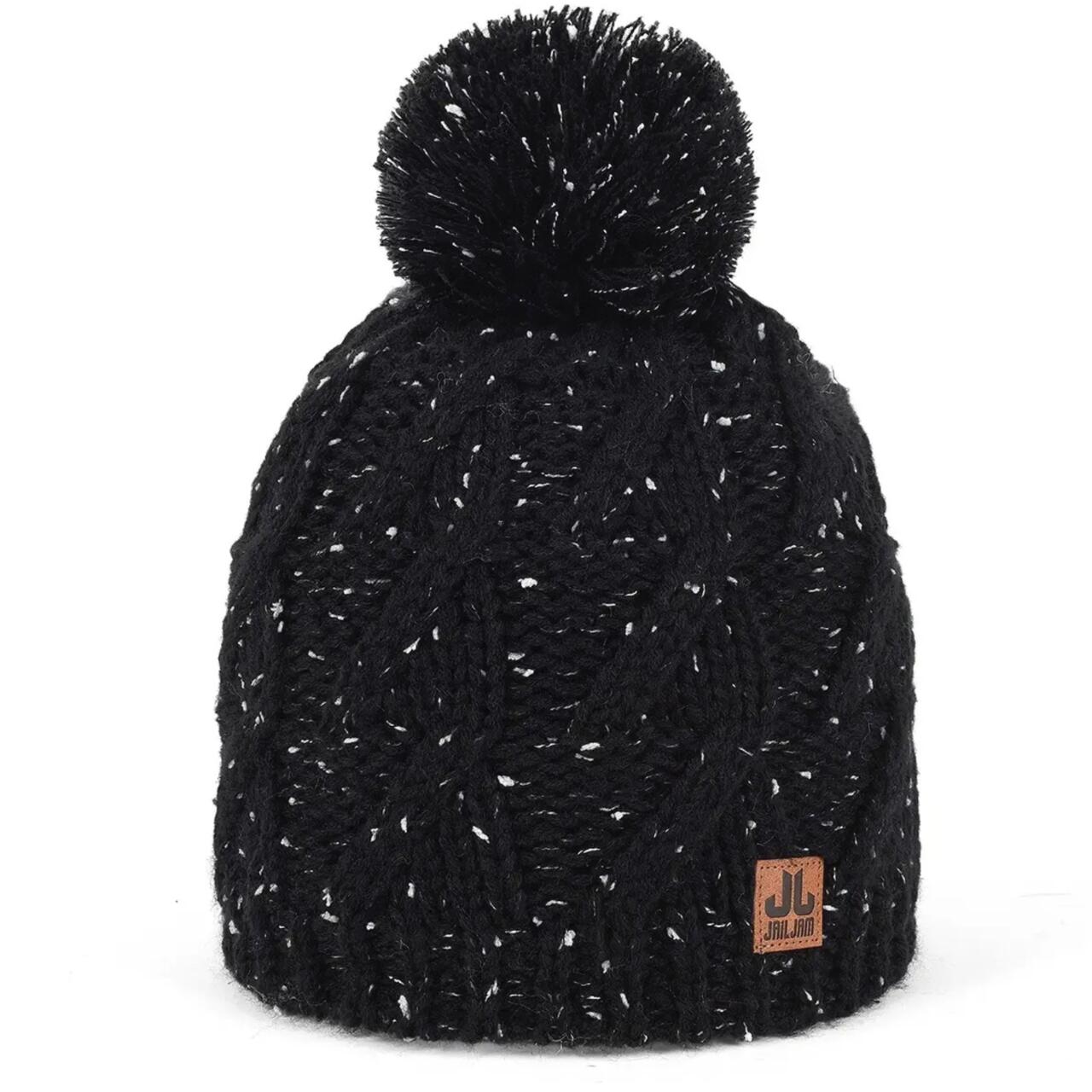 NORSKSKIN Pudelmütze Strick Mütze Braies Hat schwarz Beanie - Wintermütze mit Pompon