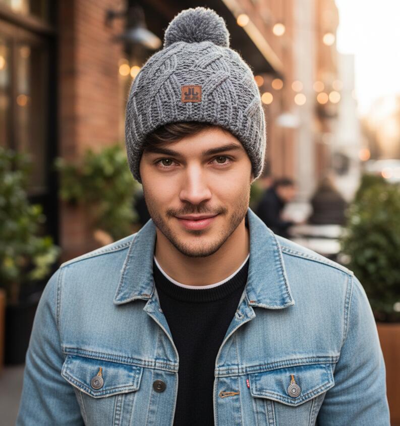 Strick Mütze Braies Hat grau Beanie - Wintermütze mit Pompon Pudelmütze 5/5