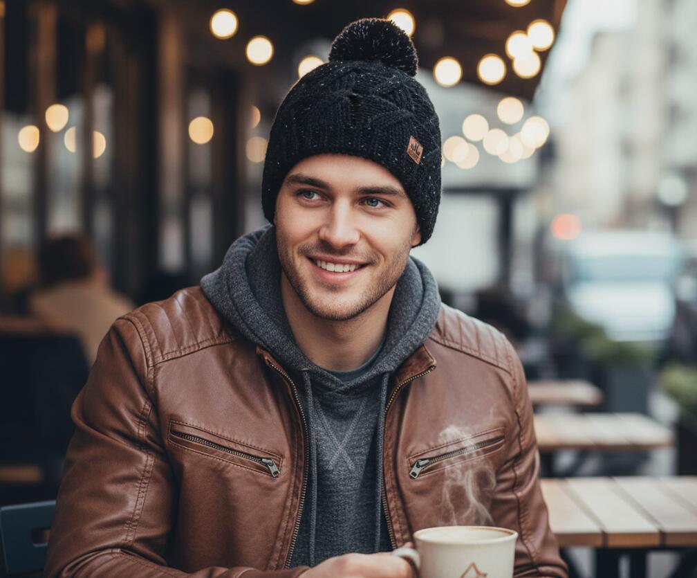 Pudelmütze Strick Mütze Braies Hat schwarz Beanie - Wintermütze mit Pompon 5/5