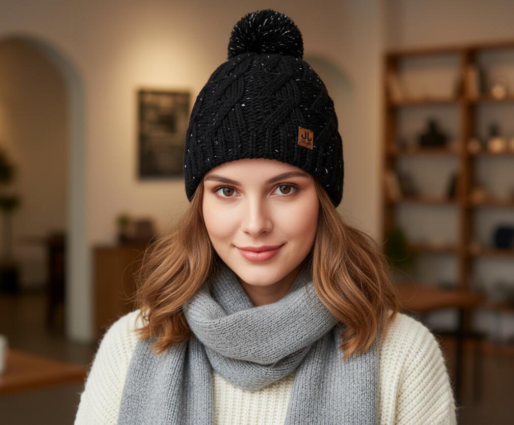Pudelmütze Strick Mütze Braies Hat schwarz Beanie - Wintermütze mit Pompon 4/5