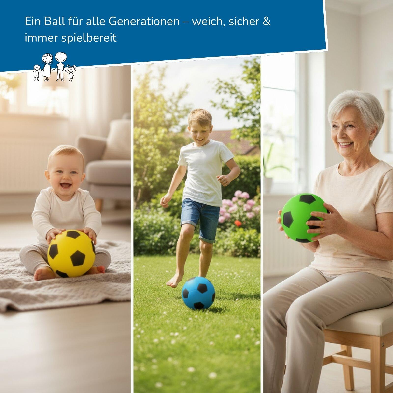 Schaumstoffball Ø 20 cm, grünes Fußball-Design, weicher Ball für Kinder 5/7