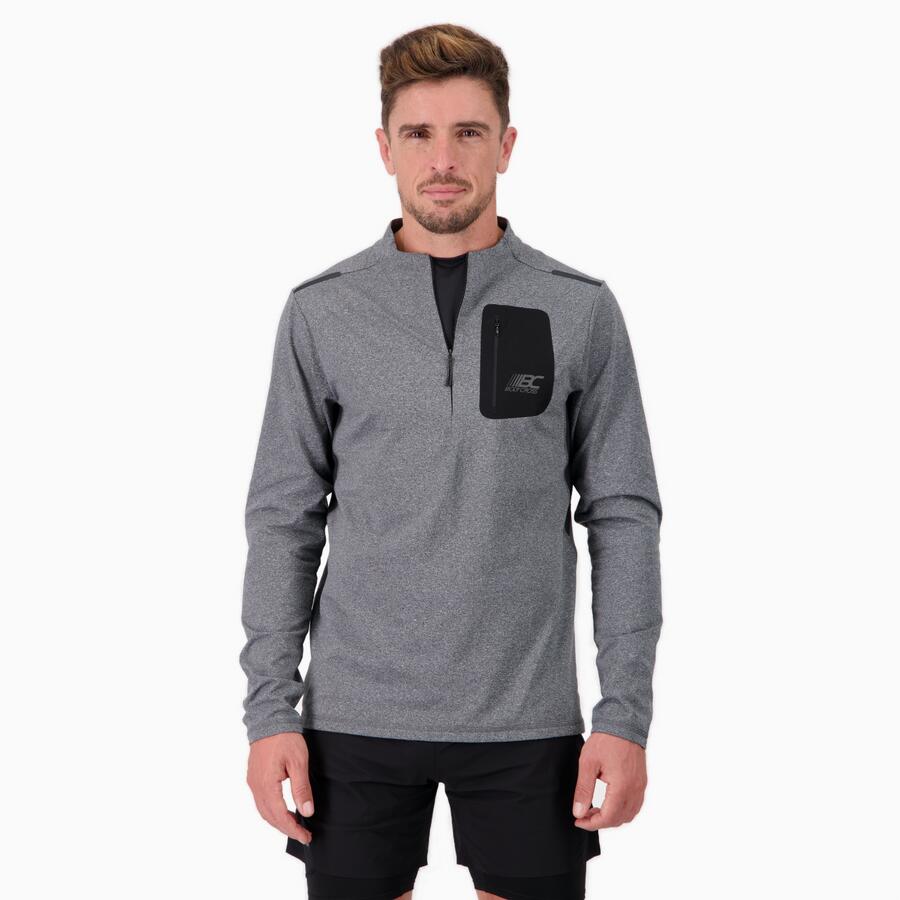BODYCROSS Men's Long Sleeve Half-Zip Running T-Shirt FOCUS