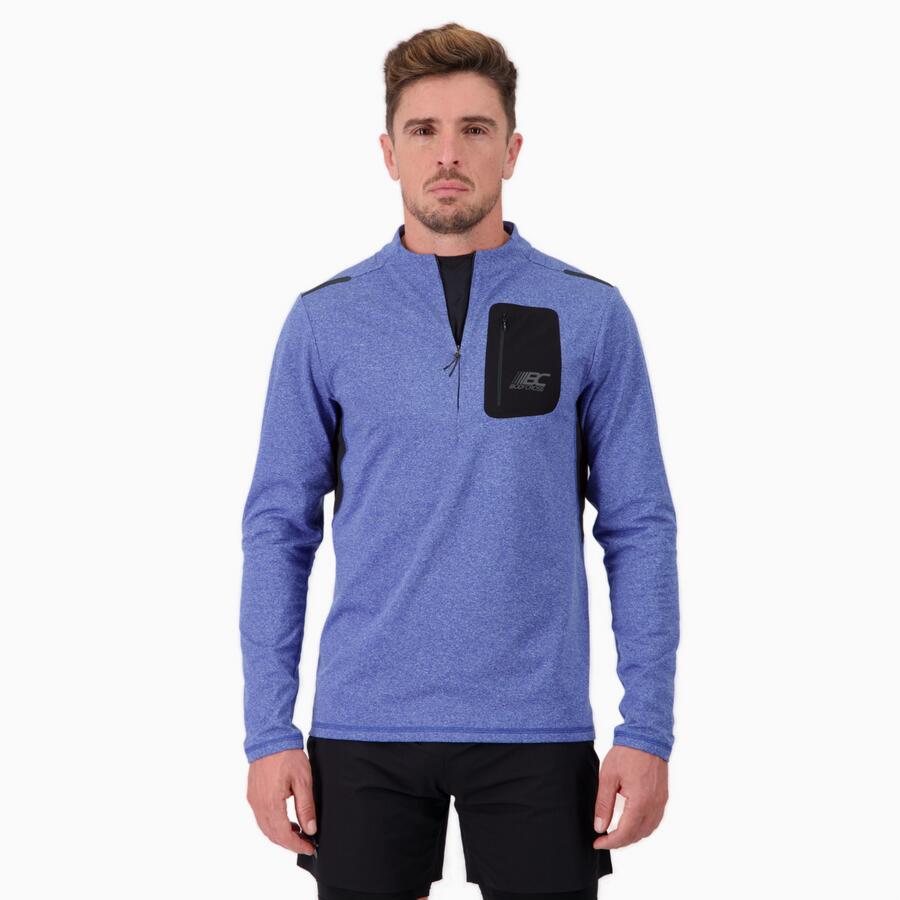 BODYCROSS Maglietta a maniche lunghe con mezza zip Uomo Running FOCUS