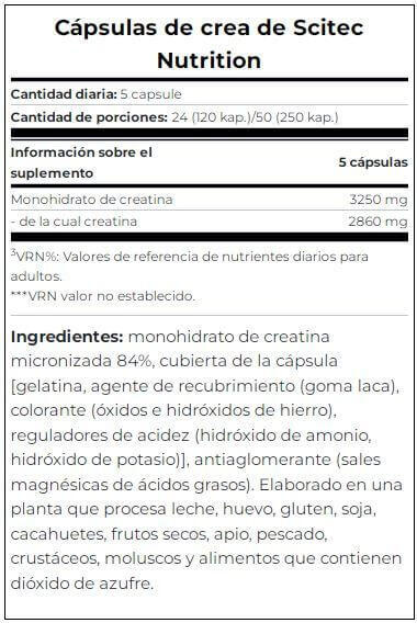 Creatine Capsules - 250 Capsules Scitec Nutrition 4/5
