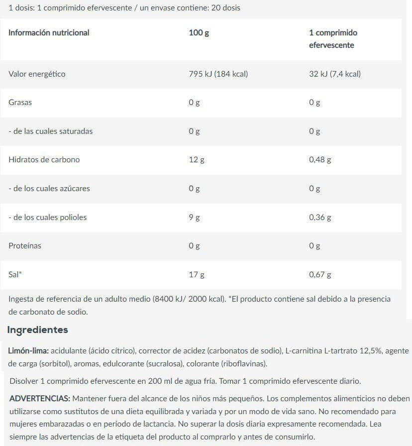 L-carnitine | L-carnitine Effervescent (20 Tabs) | Citron 3/4