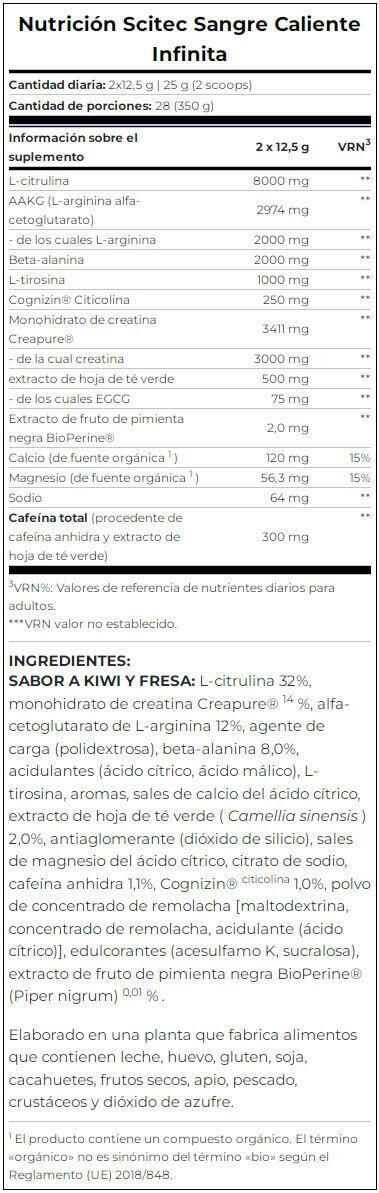 Hot blood infinity - 350g Fraise Kiwi de Scitec Nutrition 3/4