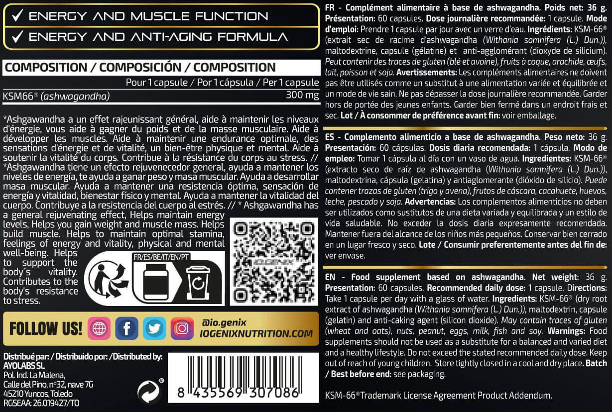 Ksm66 ashwagandha - 60 capsules de IO.Genix 2/3