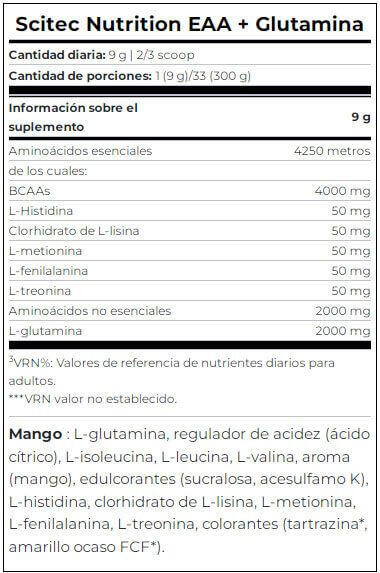 EAA + Glutamina - 300g Mango Scitec Nutrition 4/5