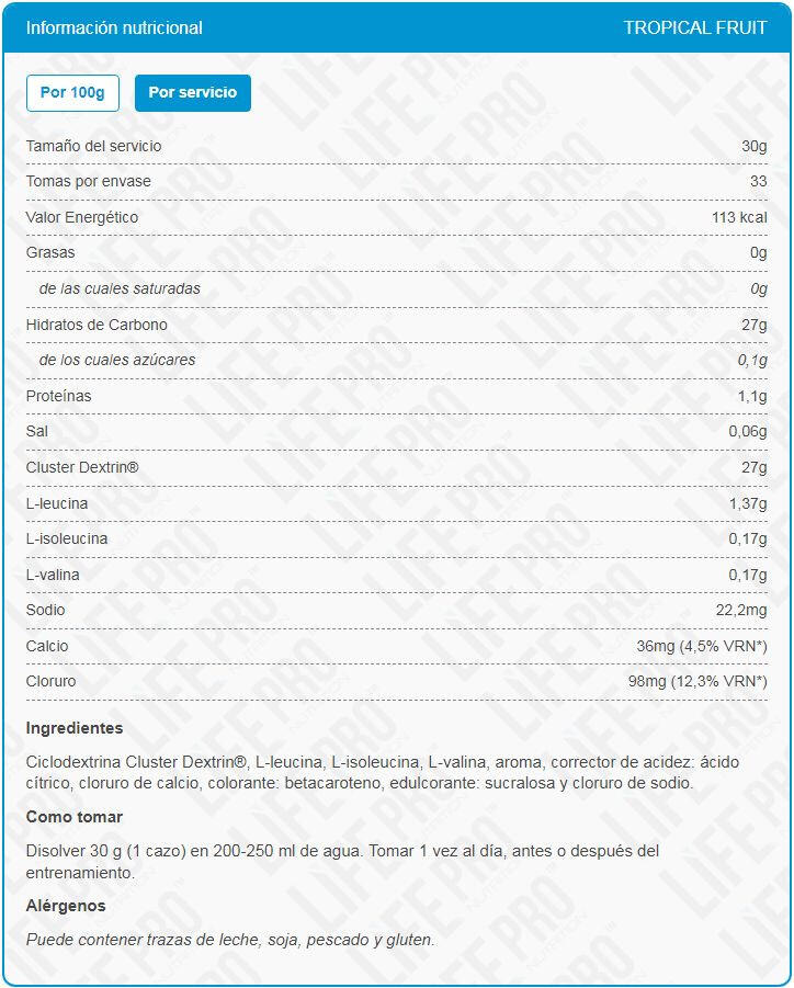 Recopro cluster dextrin with bcaas and electrolytes - 1kg Tropical de LifePRO 4/5