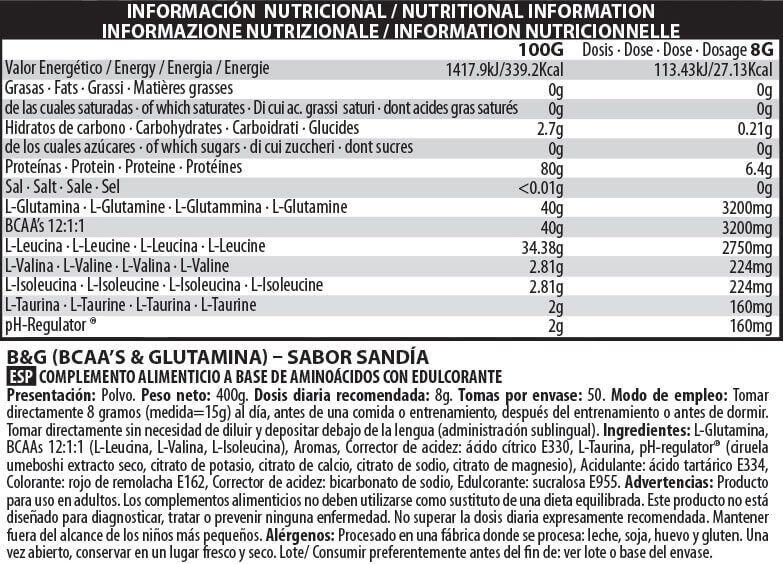 B&G 12:1:1 (BCAA+Glutamina) - 400g Sandia BIG 4/5