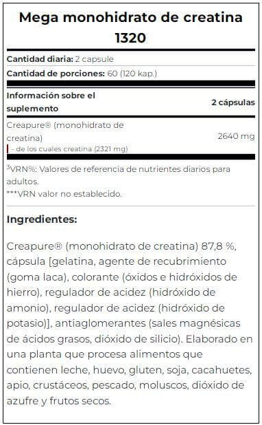 Mega Creatina Monohidrato 1320 - 120 Cápsulas Scitec Nutrition 4/5