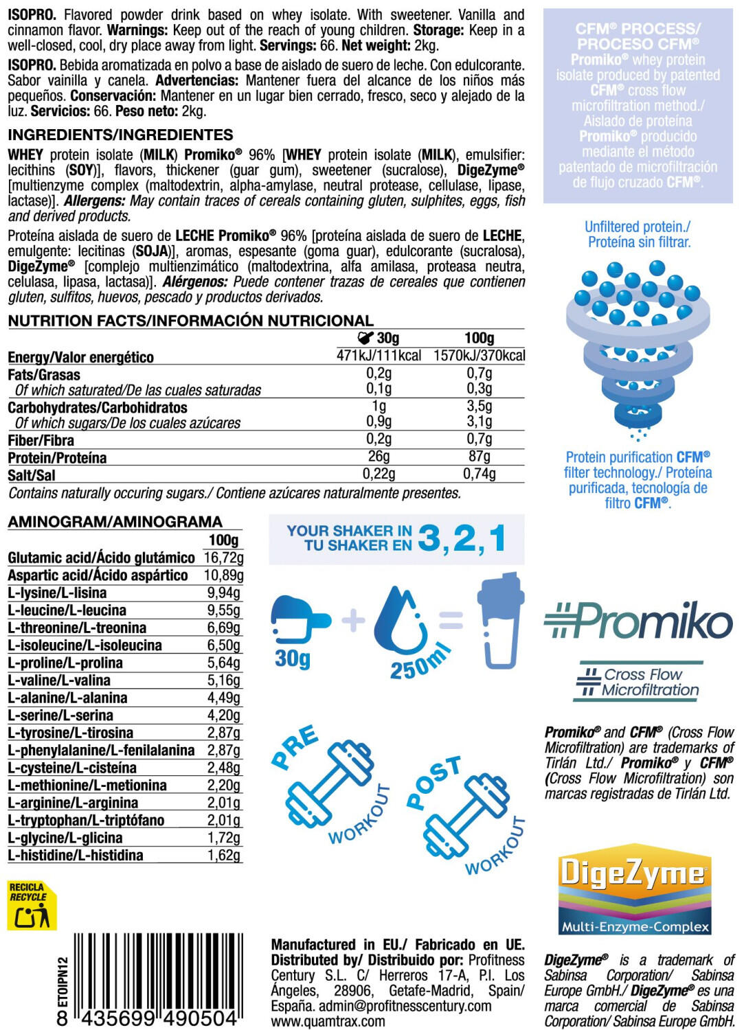 Isopro CFM - 2Kg Vainilla con Canela Quamtrax 5/6