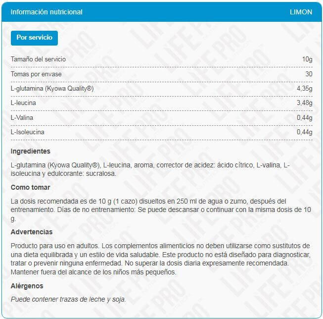 BCAA 8:1:1 + Glutammina - 300 g Limone LifePRO 5/6