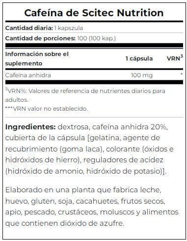 SCI Cafeína - 100 cápsulas de Scitec Nutrition 4/5