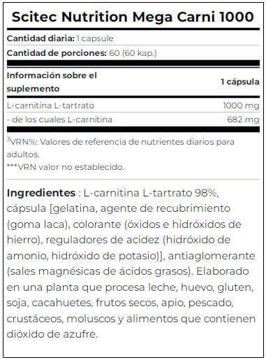 L-Carnitine - Mega Carni 1000 - 60 Gélules 4/5