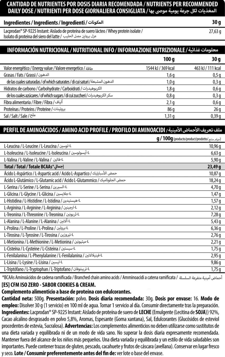 CFM ISO Zero - 500g Cookies & Cream BIG 3/4
